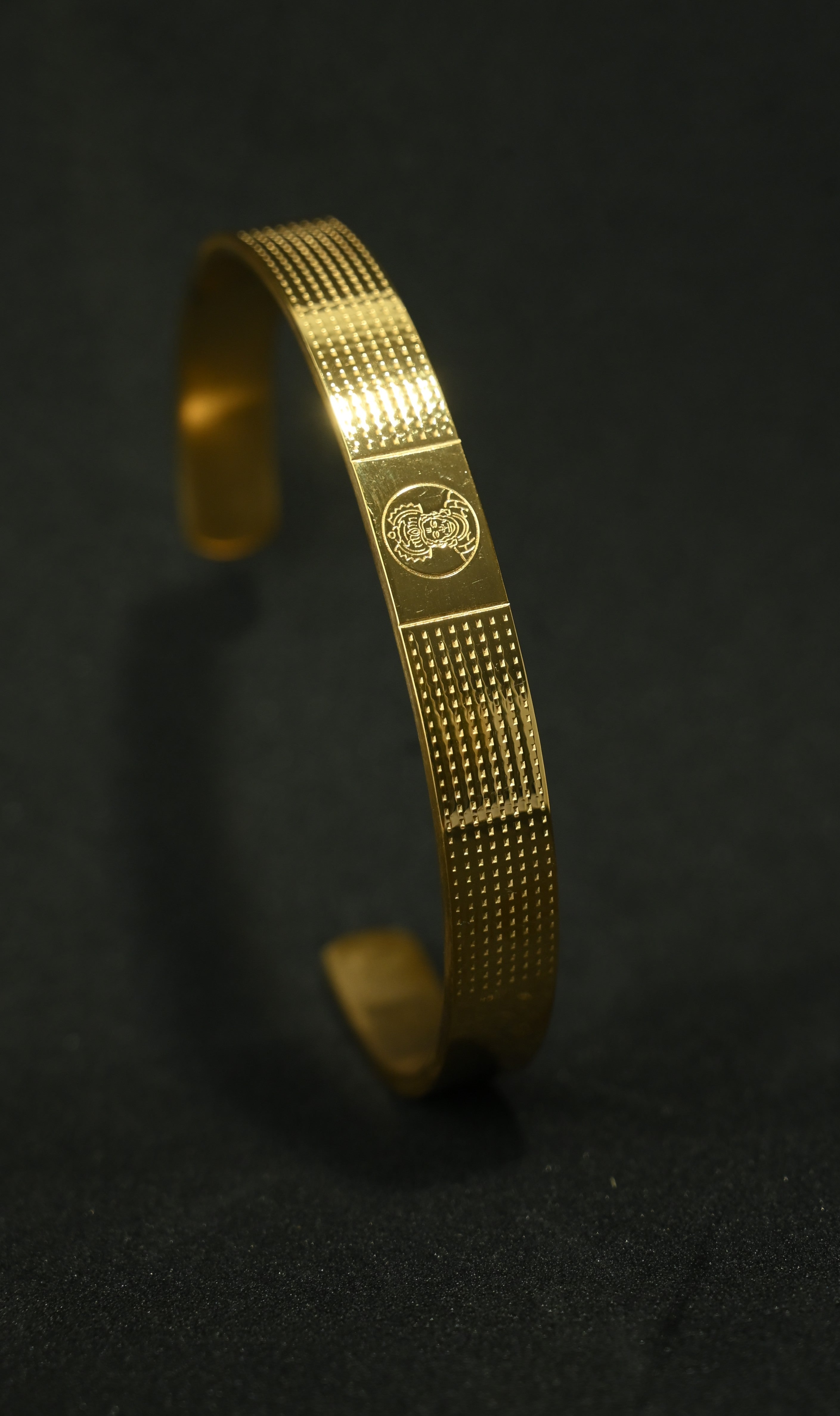Gold Tone Sacred Hanuman Dotted Design Gold Cuff Bangle Bracelet for Men- Glossy Finish