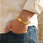 Gold Tone Sacred Hanuman Dotted Design Gold Cuff Bangle Bracelet for Men- Glossy Finish