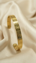 Gold Tone Sacred Hanuman Dotted Design Gold Cuff Bangle Bracelet for Men- Glossy Finish