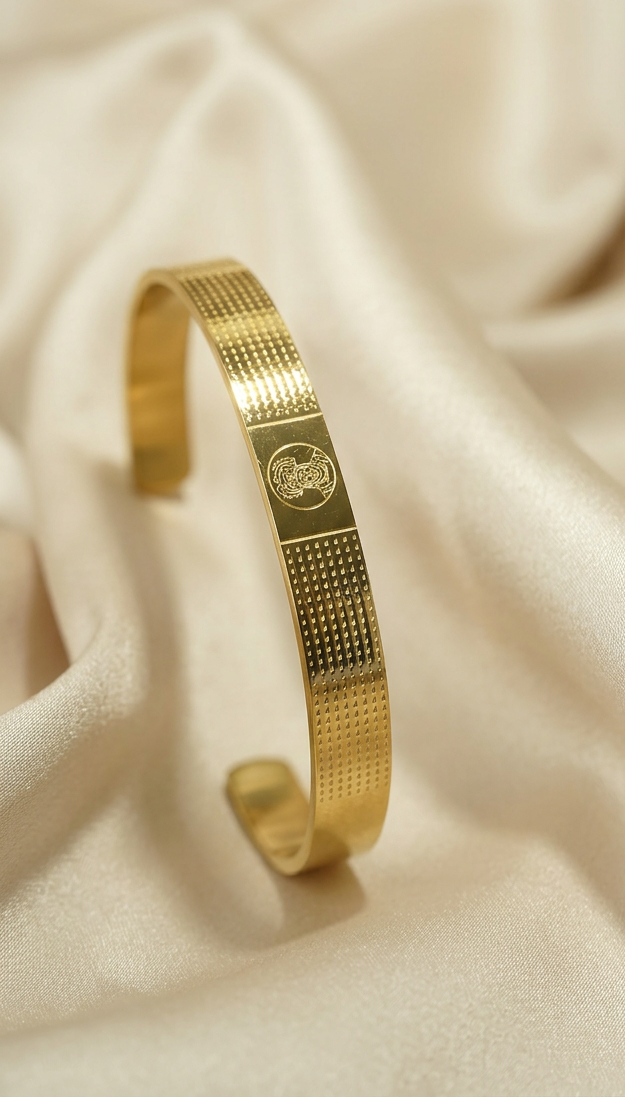 Gold Tone Sacred Hanuman Dotted Design Gold Cuff Bangle Bracelet for Men- Glossy Finish