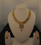 Ethnic Gold-Plated Non-Idol Necklace Set for Women - Antique Finish / Minakari