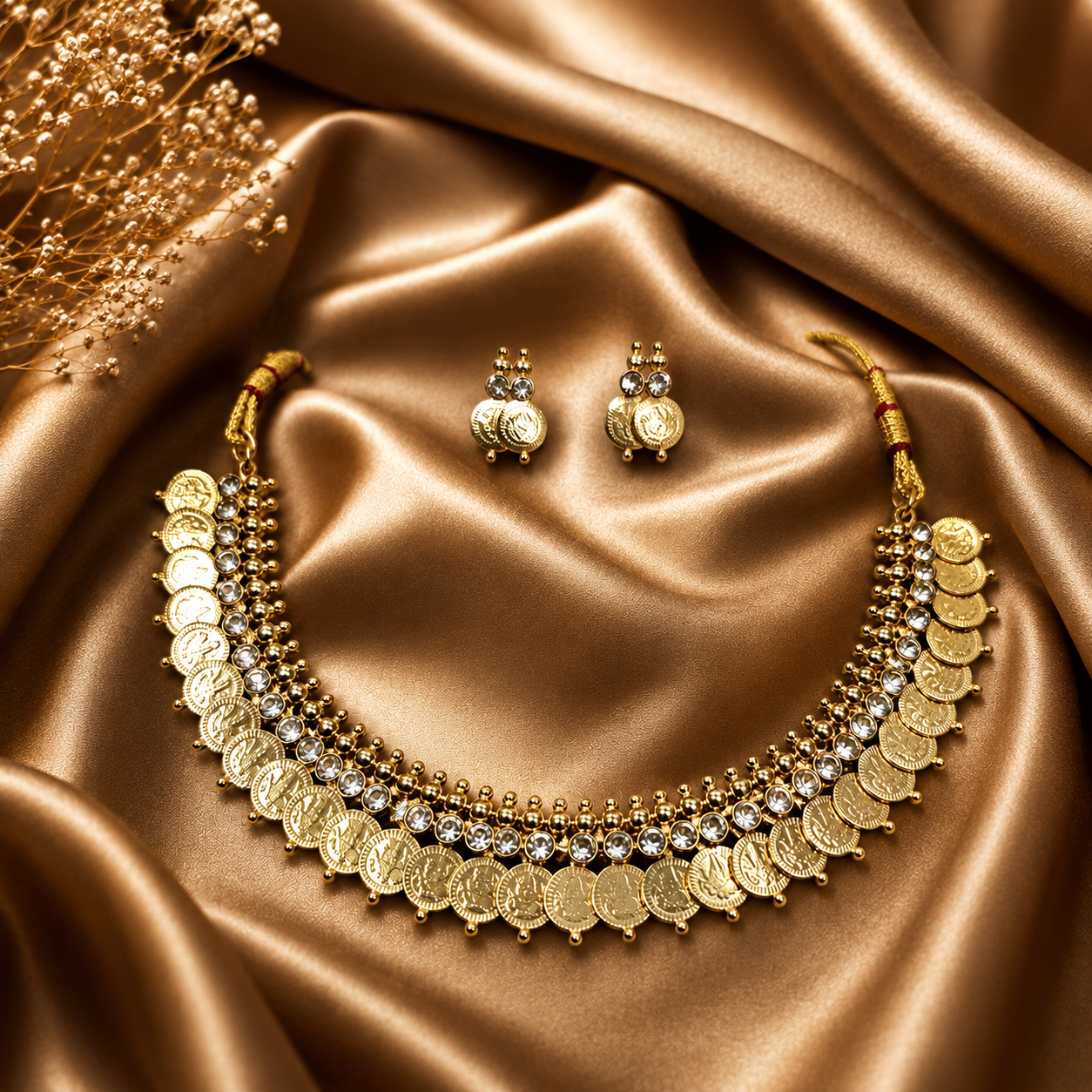 Ethnic Gold-Plated Kasumala, Lakshmi Jewelry Set for Women - Glossy Finish