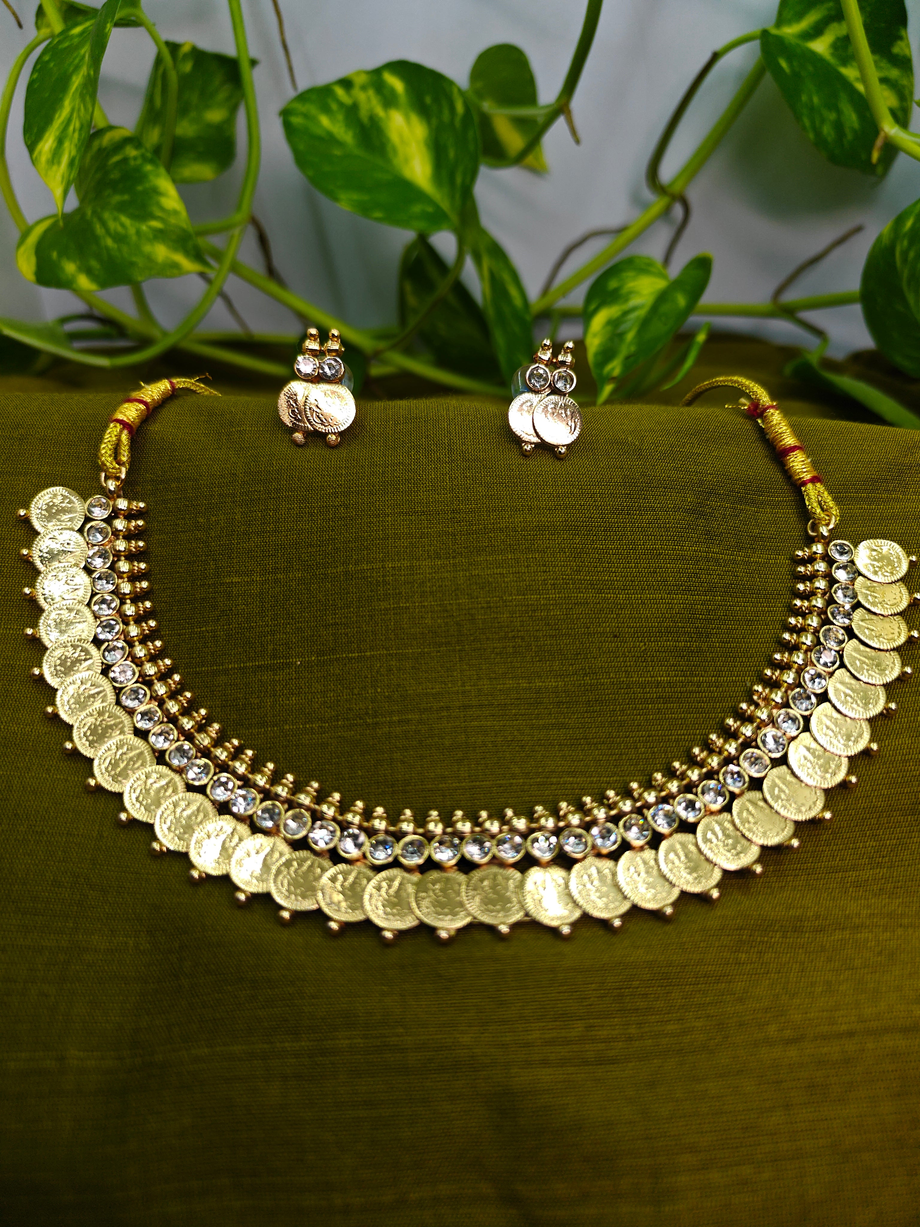 Ethnic Gold-Plated Kasumala, Lakshmi Jewelry Set for Women - Glossy Finish
