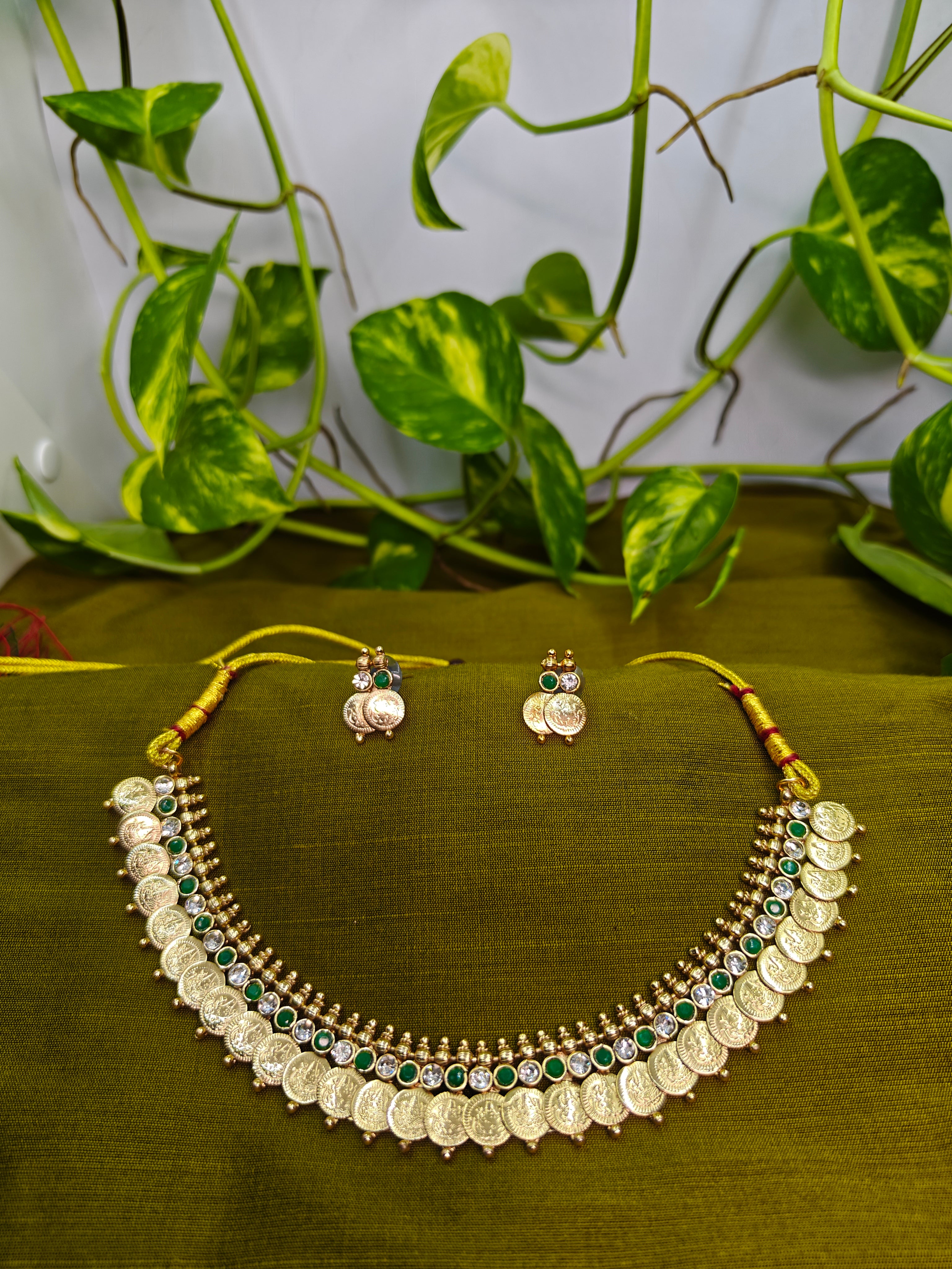Ethnic Gold-Plated Kasumala, Lakshmi Jewelry Set for Women - Glossy Finish