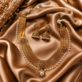 Ethnic Gold-Plated Multi-Strand Necklace with Pearl Drop for Women - Glossy Finish / Non-Idol