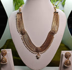 Ethnic Gold-Plated Multi-Strand Necklace with Pearl Drop for Women - Glossy Finish / Non-Idol