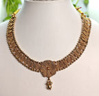 Ethnic Gold-Plated Double Bead Coin Necklace with Floral Earrings Jewelry Set for Women - Antique Finish / Non-Idol