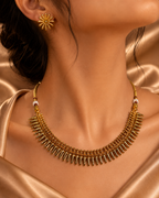 Ethnic Gold-Plated South Indian Mulamottu Mala with Matching Earrings for Women - Antique Finish / Non-Idol