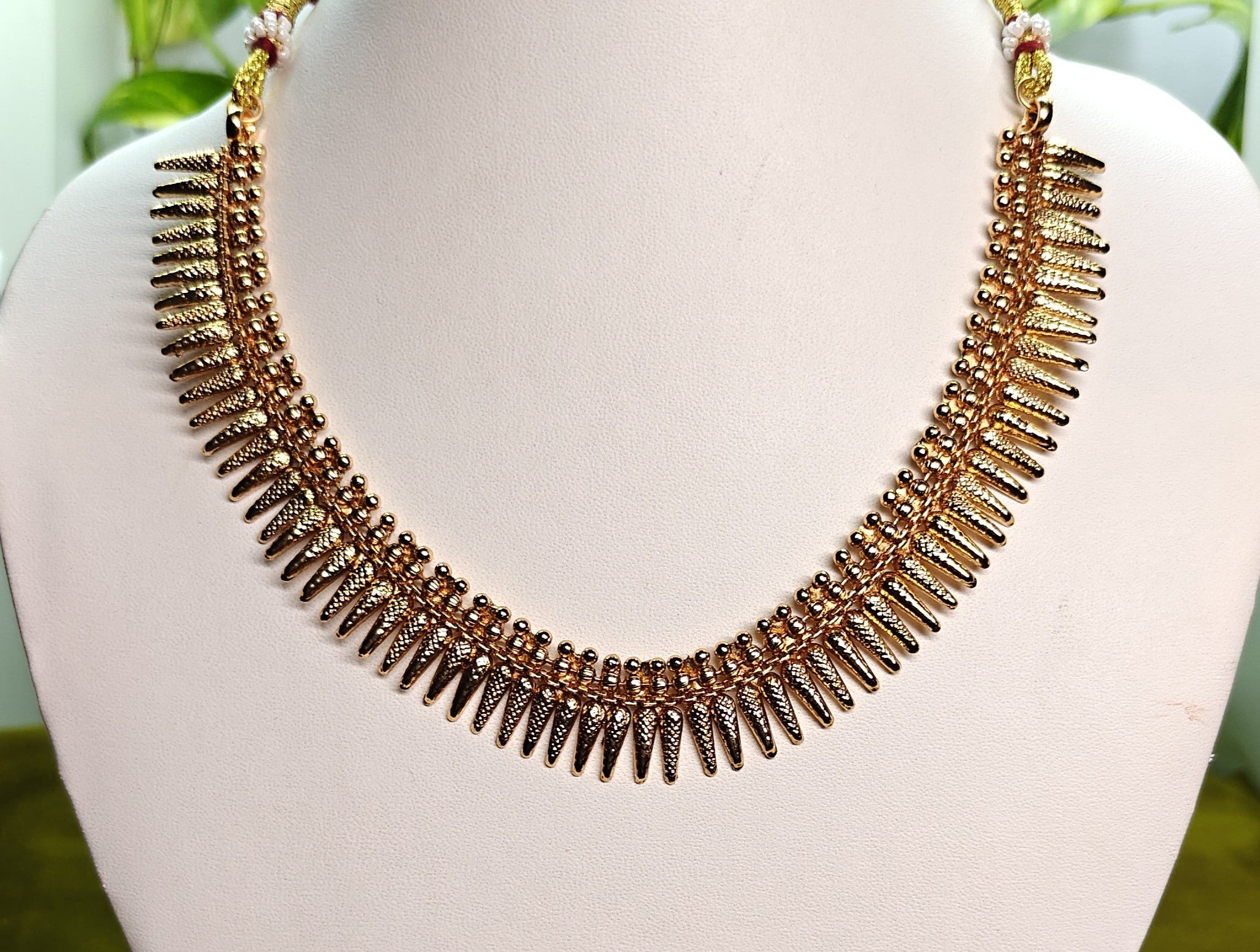 Ethnic Gold-Plated South Indian Mulamottu Mala with Matching Earrings for Women - Antique Finish / Non-Idol