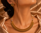 Ethnic Gold-Plated Thushi Style Multi-Strand Beaded Necklace Jewelry Set for Women - Antique Finish / Non-Idol