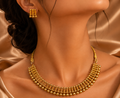 Ethnic Gold-Plated Thushi Style Beaded Necklace Jewelry Set for Women - Antique Finish / Non-Idol