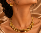 Ethnic Gold-Plated Thushi Style Beaded Necklace Jewelry Set for Women - Antique Finish / Non-Idol
