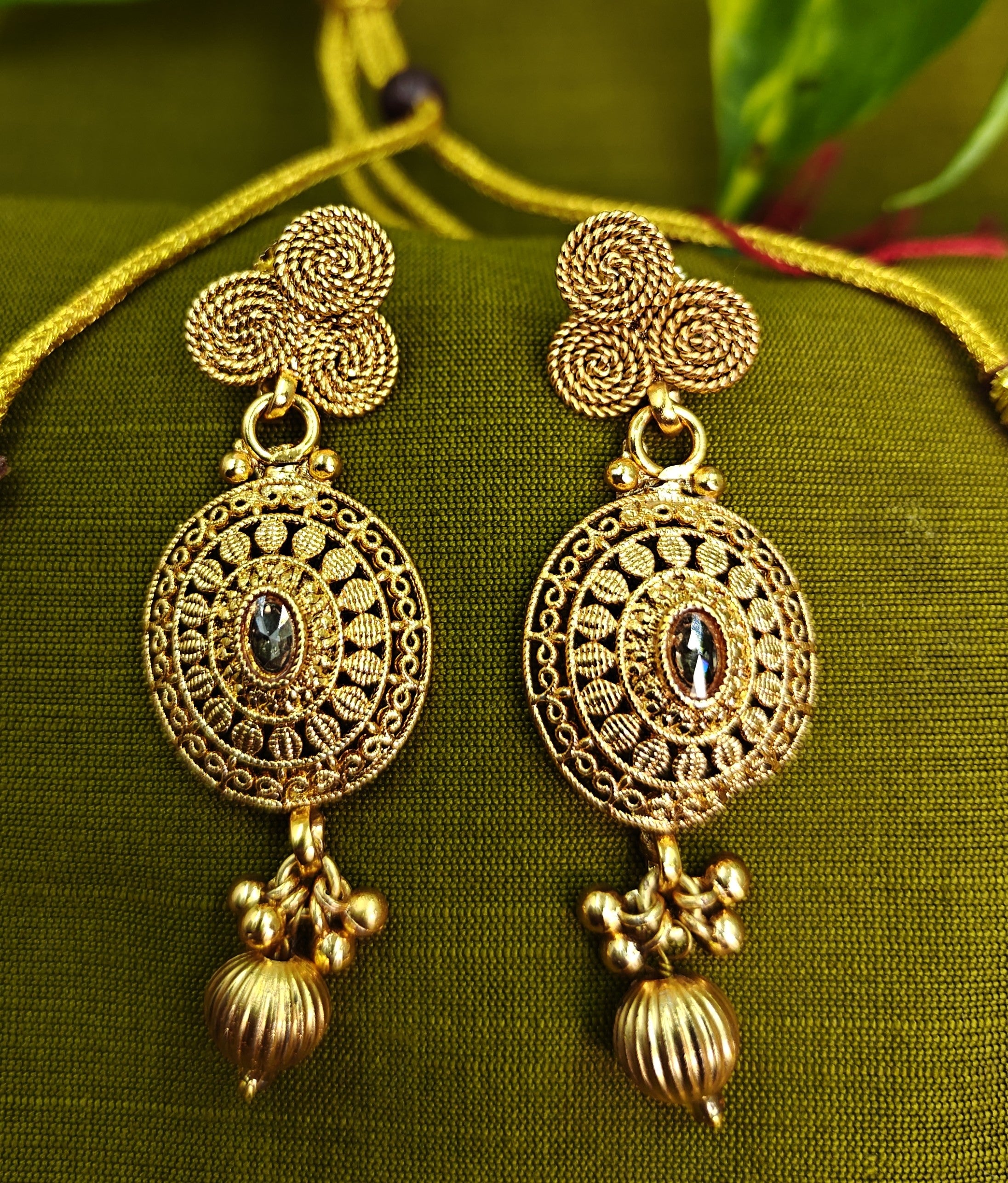 Ethnic Gold-Plated Spiral Coin Pendant Style Jewelry Set for Women - Glossy Finish / Non-Idol