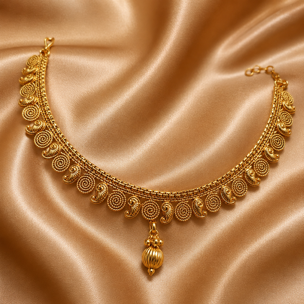 Ethnic Gold-Plated Spiral Coin Mango Style Jewelry Set for Women - Glossy Finish / Non-Idol