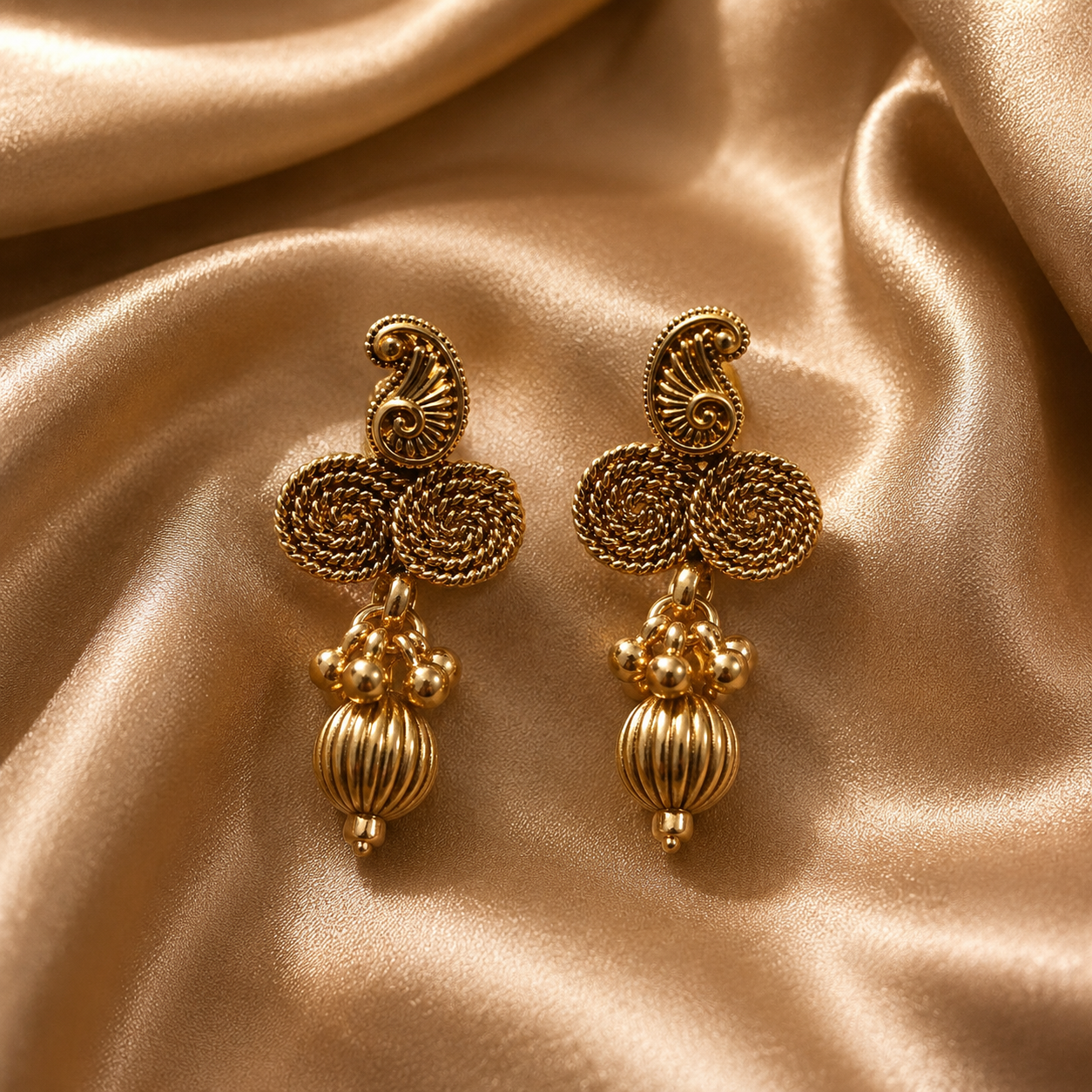 Ethnic Gold-Plated Spiral Coin Mango Style Jewelry Set for Women - Glossy Finish / Non-Idol