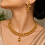 Ethnic Gold-Plated Spiral Coin Mango Style Jewelry Set for Women - Glossy Finish / Non-Idol