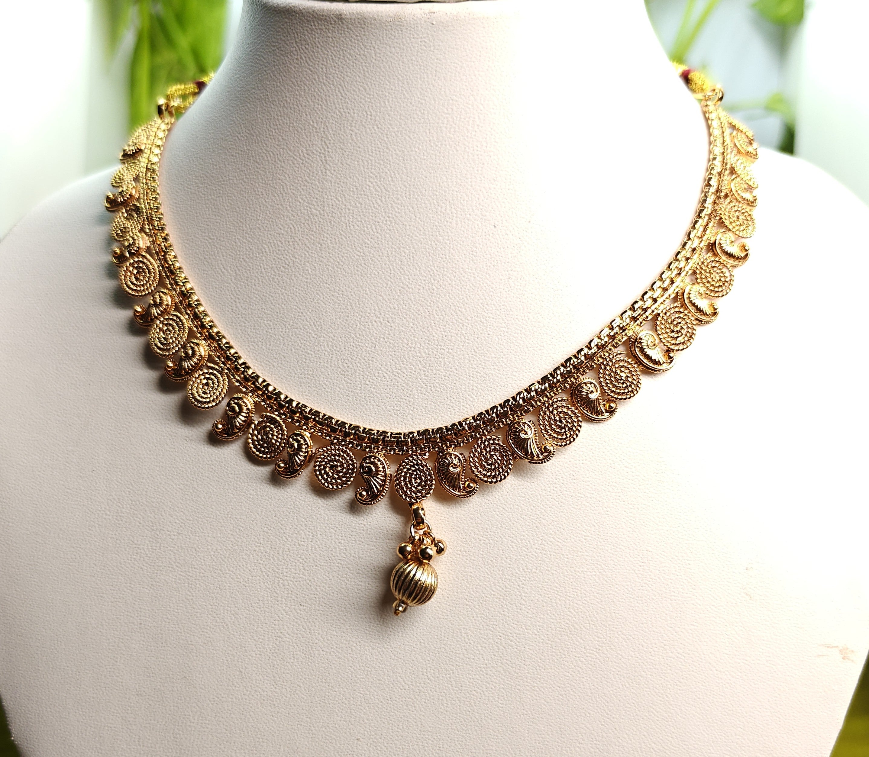 Ethnic Gold-Plated Spiral Coin Mango Style Jewelry Set for Women - Glossy Finish / Non-Idol