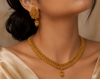 Ethnic Gold-Plated Spiral Coin Double Bead Style Jewelry Set for Women - Glossy Finish / Non-Idol
