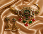 Ethnic Gold-Plated Rajwadi Kundan Choker Set, Minakari Style Jewelry Set for Women - Antique Finish / Non-Idol