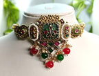 Ethnic Gold-Plated Rajwadi Kundan Choker Set, Minakari Style Jewelry Set for Women - Antique Finish / Non-Idol