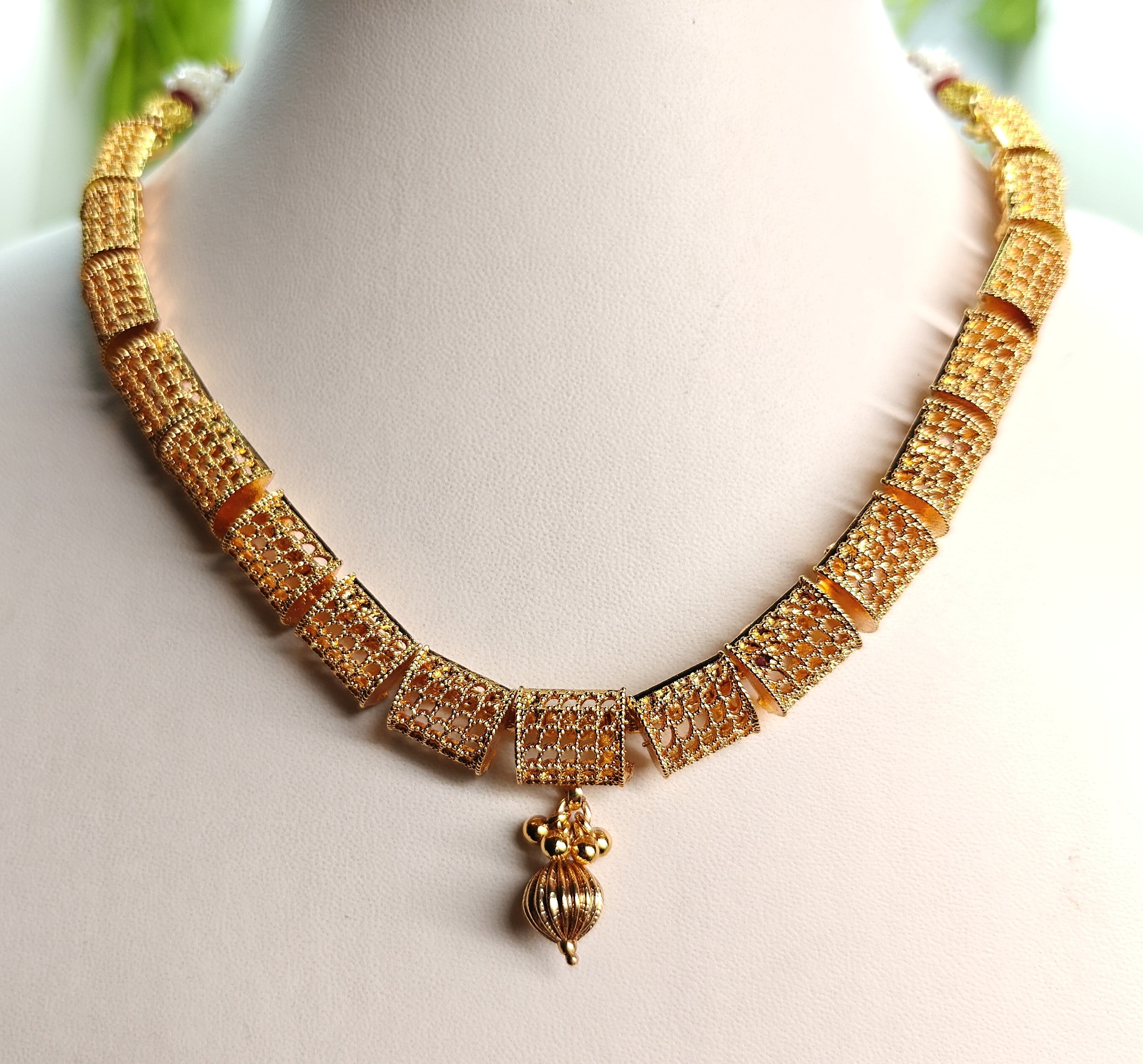Ethnic Gold-Plated Rajwadi Filigree Choker Set Jewelry Set for Women - Glossy Finish / Non-Idol