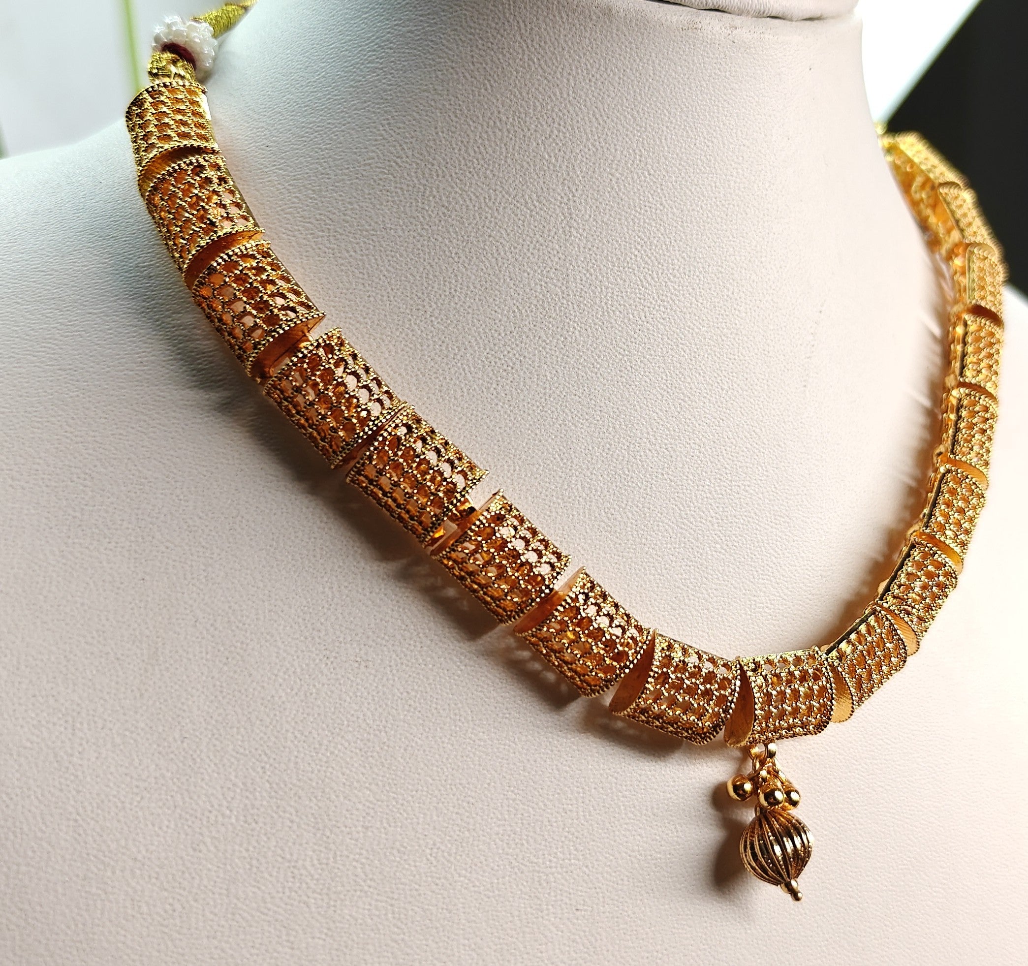 Ethnic Gold-Plated Rajwadi Filigree Choker Set Jewelry Set for Women - Glossy Finish / Non-Idol