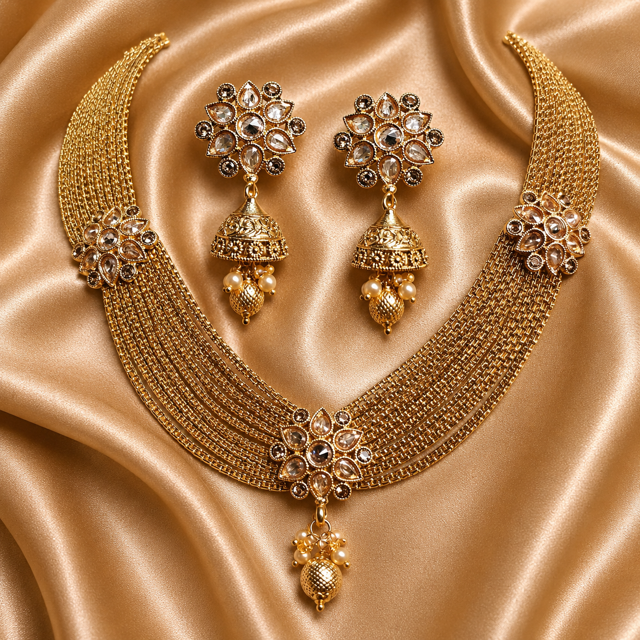 Ethnic Gold-Plated Multi-Strand Necklace for Women - Glossy Finish / Non-Idol
