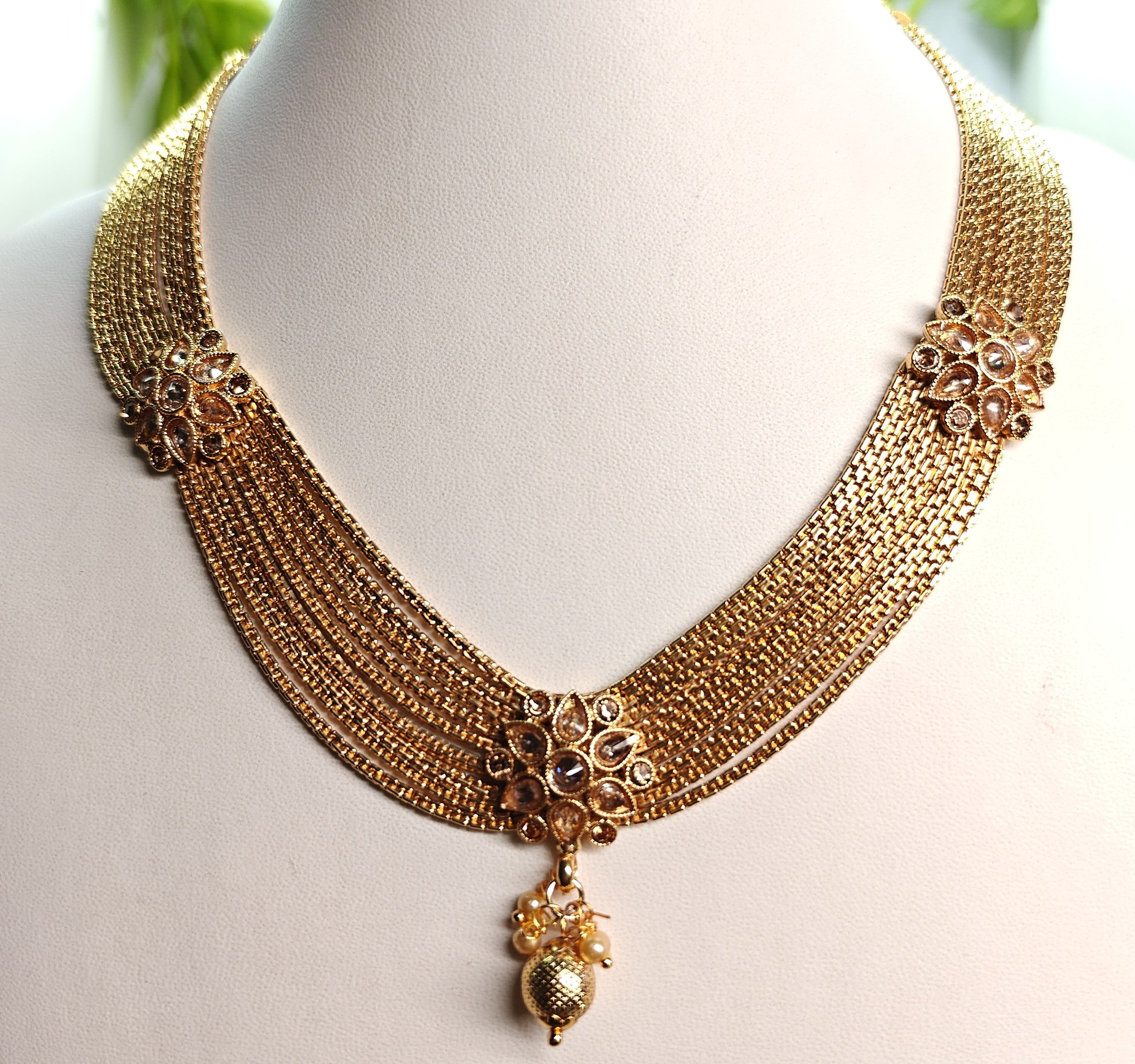 Ethnic Gold-Plated Multi-Strand Necklace for Women - Glossy Finish / Non-Idol