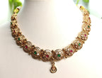 Ethnic Gold-Plated Antique Round Buta (Motif) Choker with Kemp Stones Set for Women - Antique Finish / Non-Idol