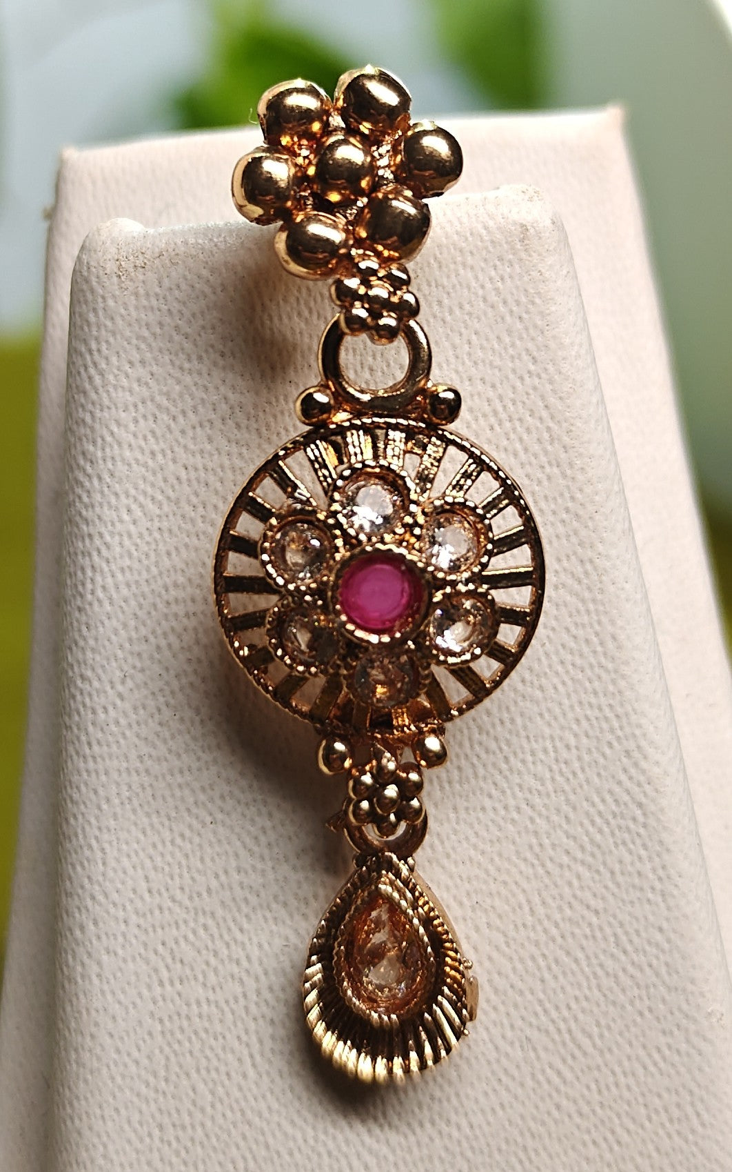 Ethnic Gold-Plated Antique Round Buta (Motif) Choker with Kemp Stones Set for Women - Antique Finish / Non-Idol