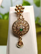Ethnic Gold-Plated Antique Round Buta (Motif), Coin Style Choker with Kemp Stones Set for Women - Antique Finish / Non-Idol