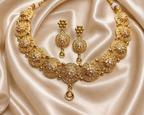 Ethnic Gold-Plated Antique Round Buta (Motif), Coin Style Choker with Kemp Stones Set for Women - Antique Finish / Non-Idol
