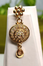 Ethnic Gold-Plated Antique Round Buta (Motif), Coin Style Choker with Kemp Stones Set for Women - Antique Finish / Non-Idol