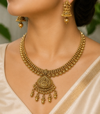 Ethnic Gold-Plated Traditional Antique Lakshmi Pendant Necklace Set for Women - Antique Finish