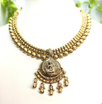 Ethnic Gold-Plated Traditional Antique Lakshmi Pendant Necklace Set for Women - Antique Finish