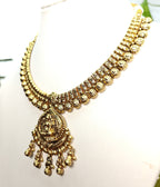 Ethnic Gold-Plated Traditional Antique Lakshmi Pendant Necklace Set for Women - Antique Finish