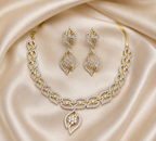 AD Gold-Plated Leaf Motif Choker Indo-Western Style Set for Women