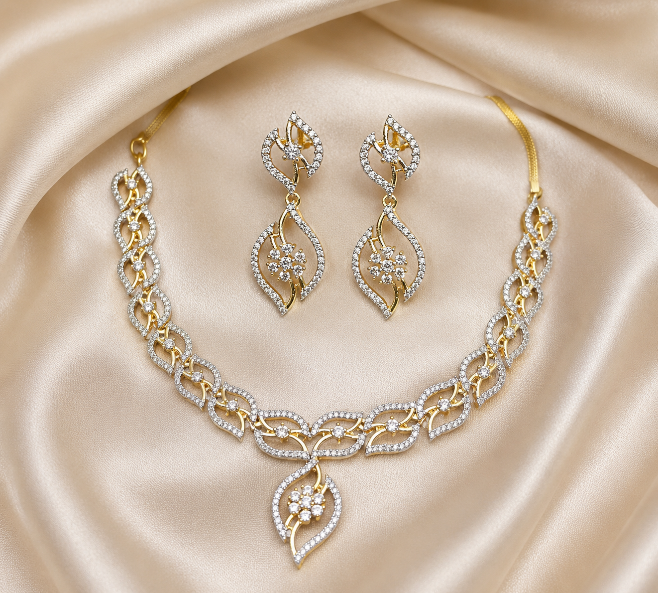 AD Gold-Plated Leaf Motif Choker Indo-Western Style Set for Women