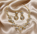 AD Gold-Plated Oval Motif Indo-Western Style Necklace Set for Women