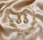 AD Gold-Plated Oval Motif Indo-Western Style Necklace Set for Women
