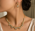 AD Gold-Plated Oval Motif Indo-Western Style Necklace Set for Women