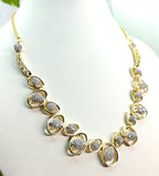 AD Gold-Plated Oval Motif Indo-Western Style Necklace Set for Women