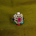 Gold-Plated Navaratna, AD Small Top Elegant Finger Ring for Women - Glossy Finish / Free Size