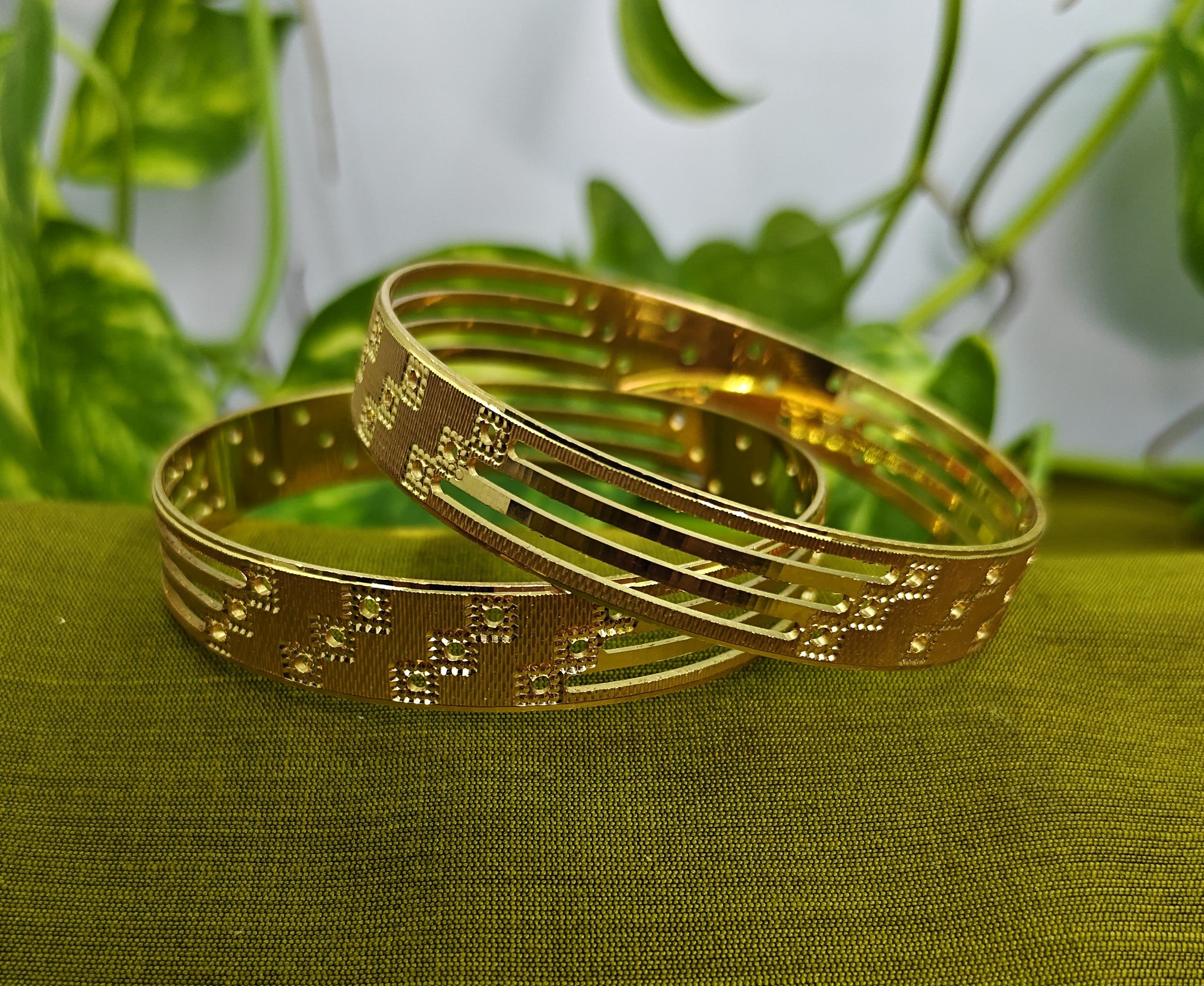 Gold-Plated Elegant Broad Bangle Set of 2 for Women - Glossy Finish (2.6 Size)