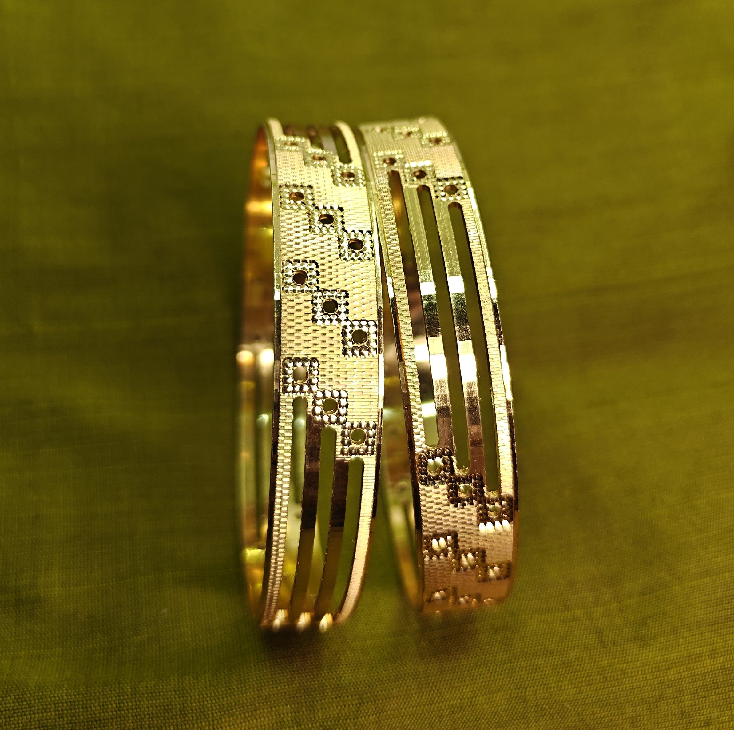Gold-Plated Elegant Broad Bangle Set of 2 for Women - Glossy Finish (2.6 Size)