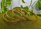 Gold-Plated Elegant Hollow Cut Bangle Set of 4 for Women - Glossy Finish (2.6 Size)