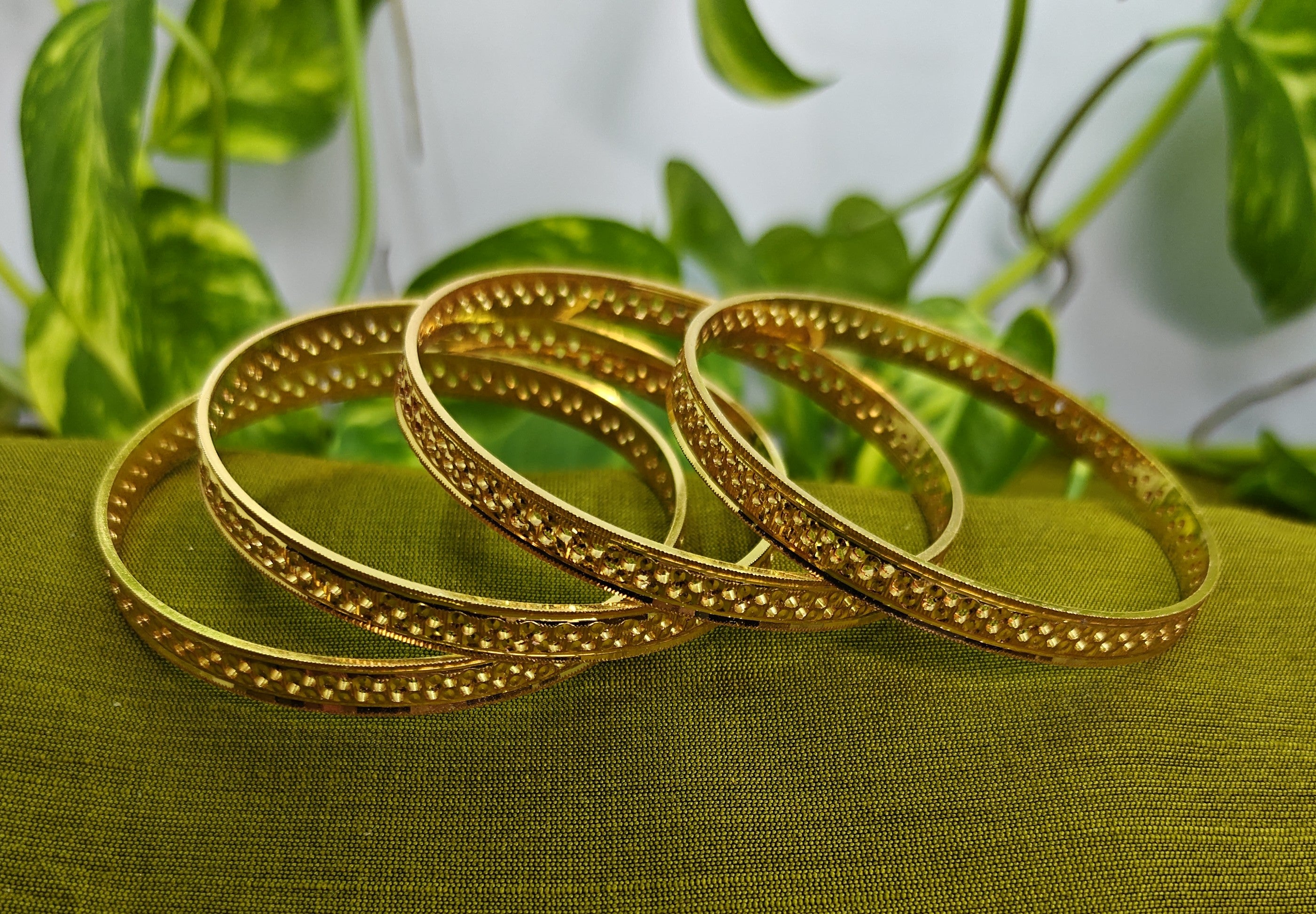 Gold-Plated Elegant Hollow Cut Bangle Set of 4 for Women - Glossy Finish (2.6 Size)