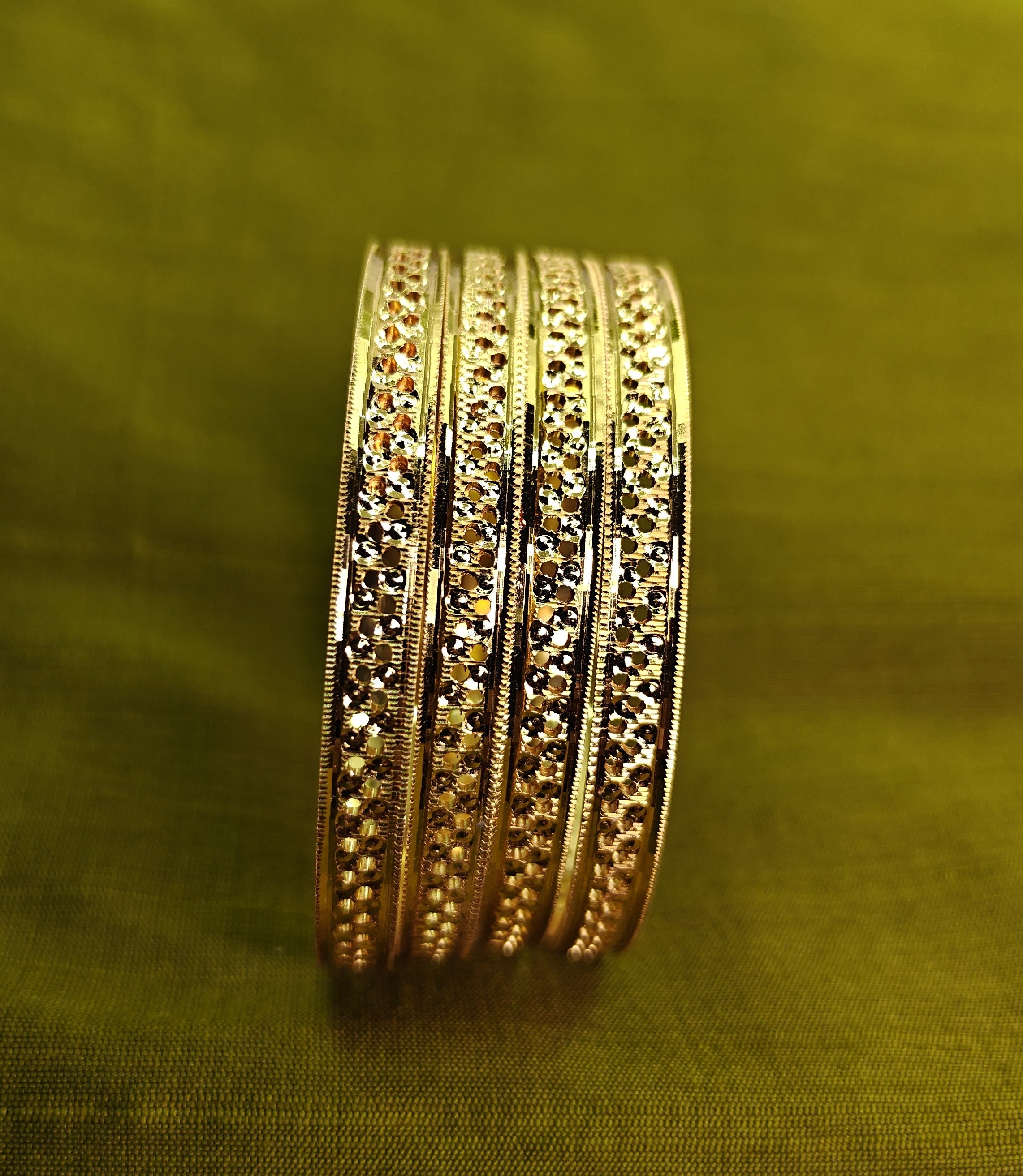 Gold-Plated Elegant Hollow Cut Bangle Set of 4 for Women - Glossy Finish (2.6 Size)
