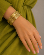 Gold-Plated Elegant Flower Style Broad Bangle Set of 2 for Women - Glossy Finish (2.8 Size)