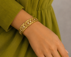 Gold-Plated Cutwork Cuff Bracelet with Mesh Design and Small AD Stones for Women - Glossy Finish / Openable Medium